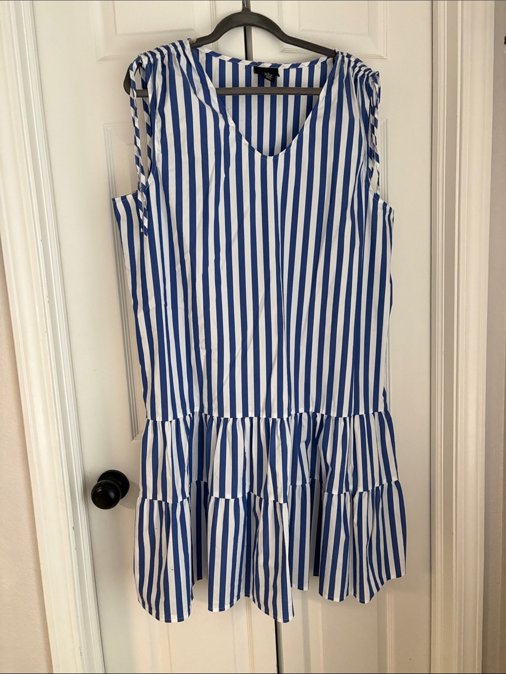 Liz Claiborne Blue and White Vertical Stripe Tiered Dress